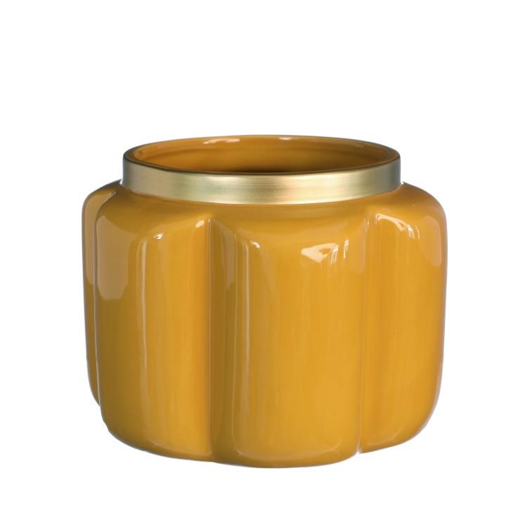 Übertopf Sitzkissen Keramik mustard/gold D15,8cm