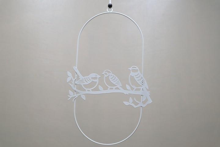 Hänger oval mit Vögel auf Ast  weiß Metall D18x36cm
