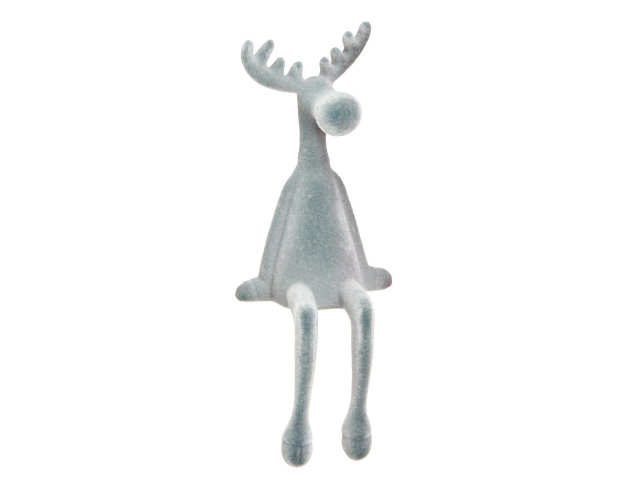 Rentier sitzend beflockt, Kunststoff, grau, 35,6cm