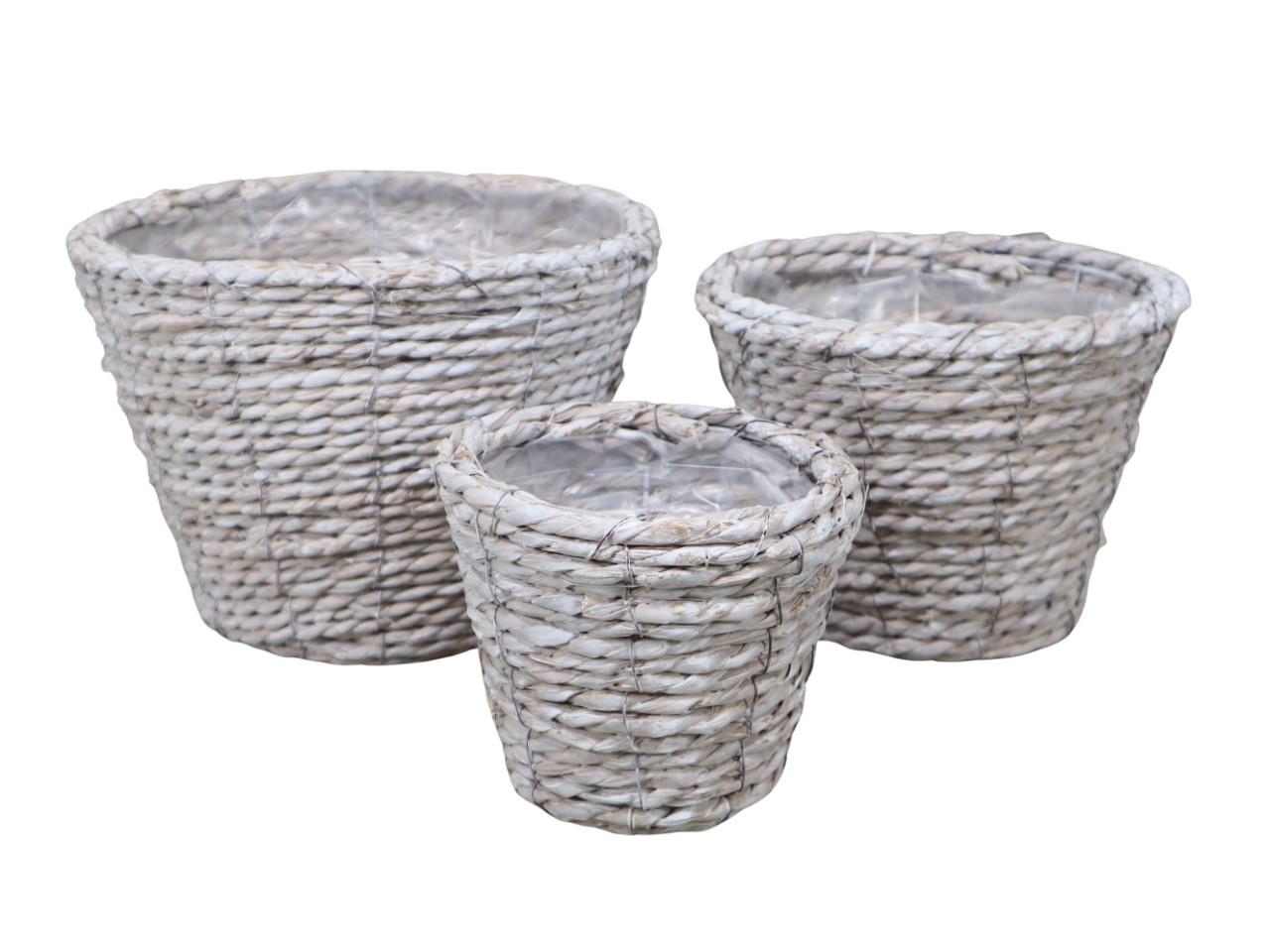 Pflanzübertopf Set/3 Seegras gekalkt D25/21/16cm
