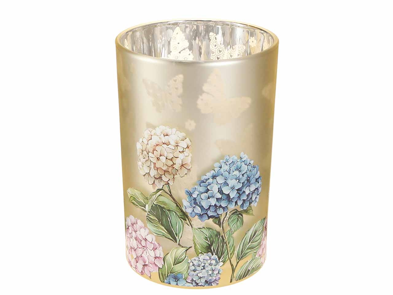 Windlicht m. Motiv Hortensie Glas D18cm H24cm