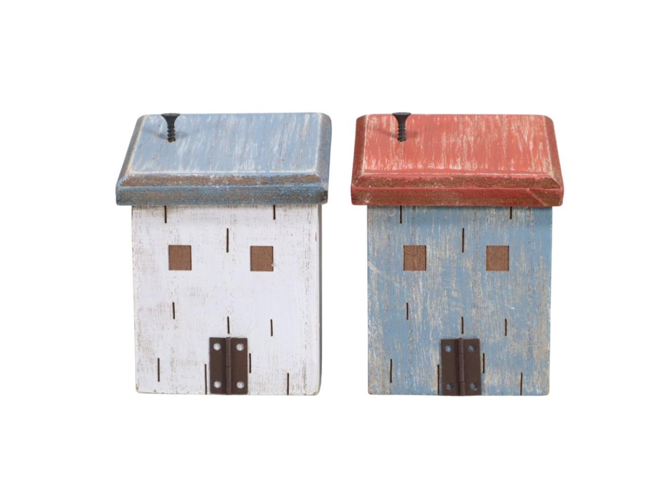 Strandhaus Vollholz weiß/blau sortiert H11,5x8,5cm