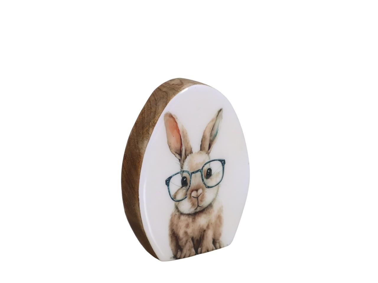 Ei stehend mit Hasenmotiv weiß-braun H13cm