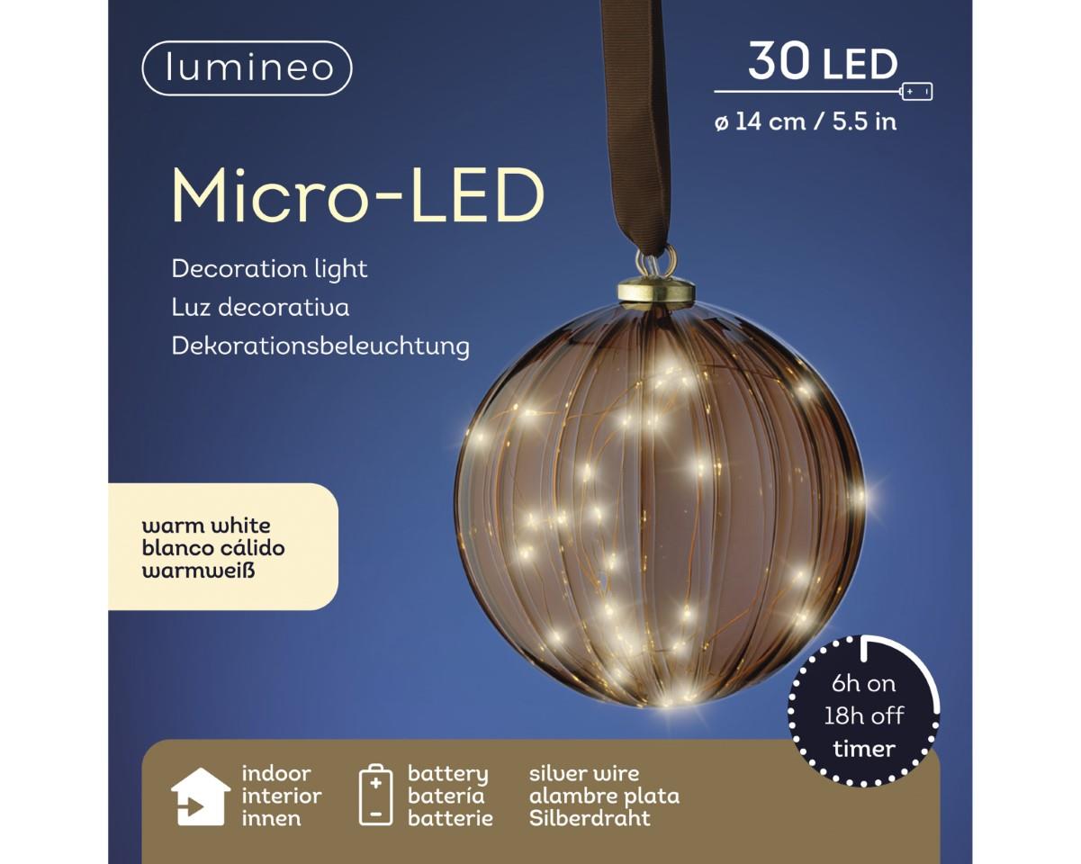 Glaskugel hängend gold inkl. Micro 30 LED indoor D14cm
