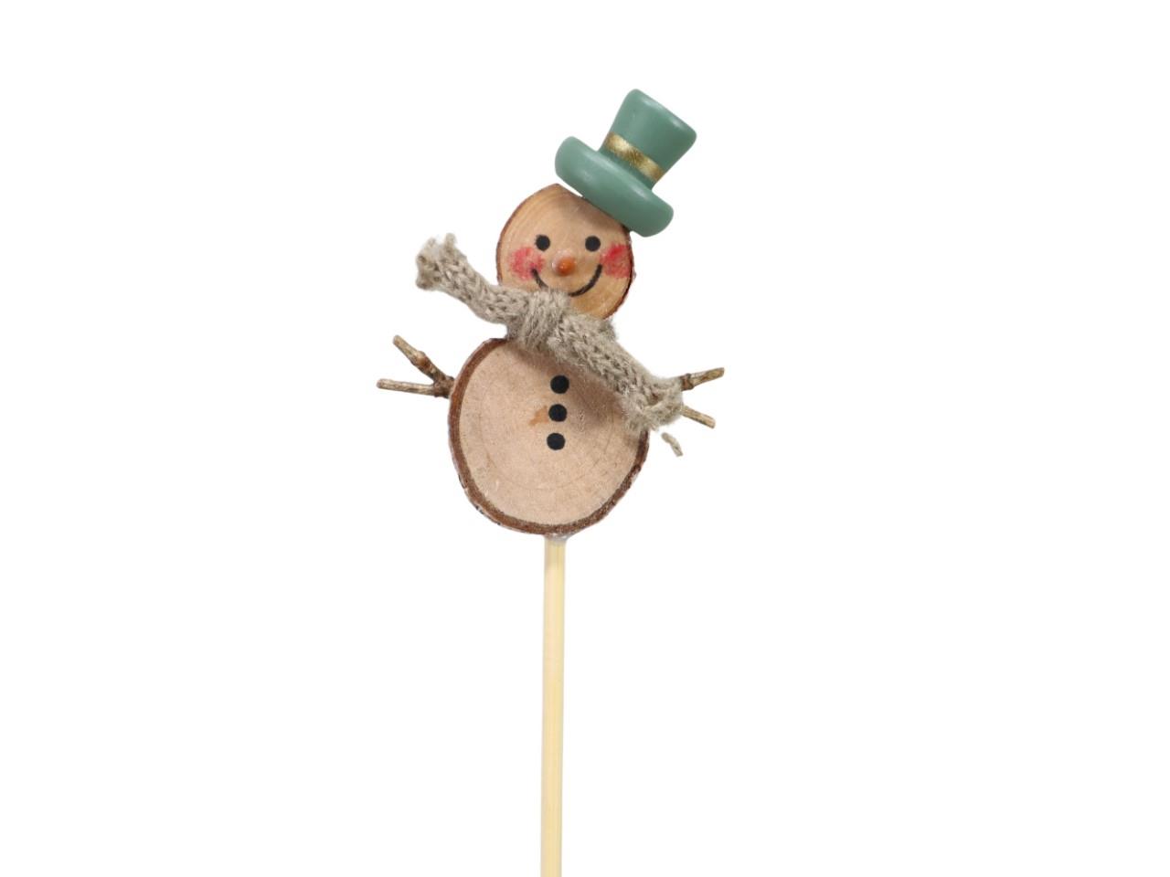 Schneemann Stecker Holz weiß-grün D8x6cm + Pin