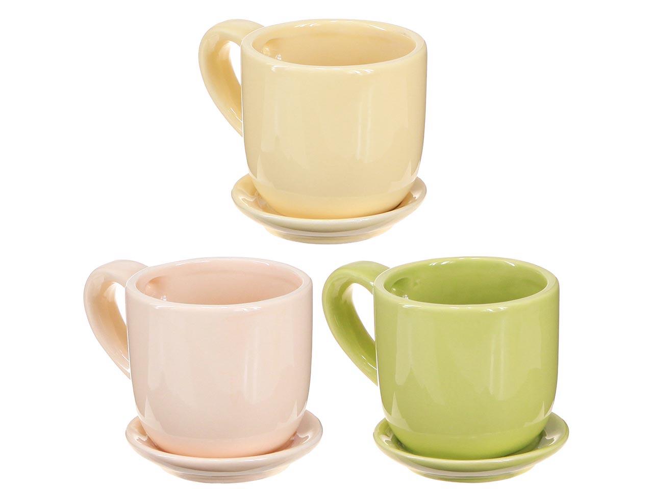 Tasse Keramik apricot/gelb/grün sort. D10,5xH11cm