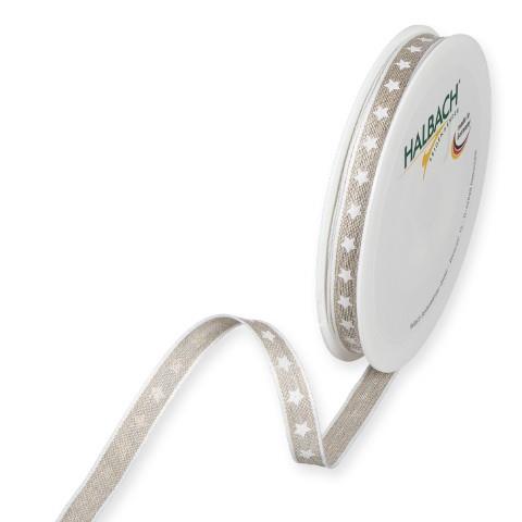 Leinen-Druckband Sterne 10 mm 15 Meter natur/weiss 11