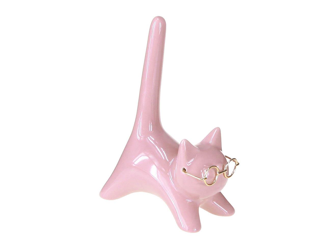 Katze m. Brille Porzellan rosa  D9,4×5,3×H14cm
