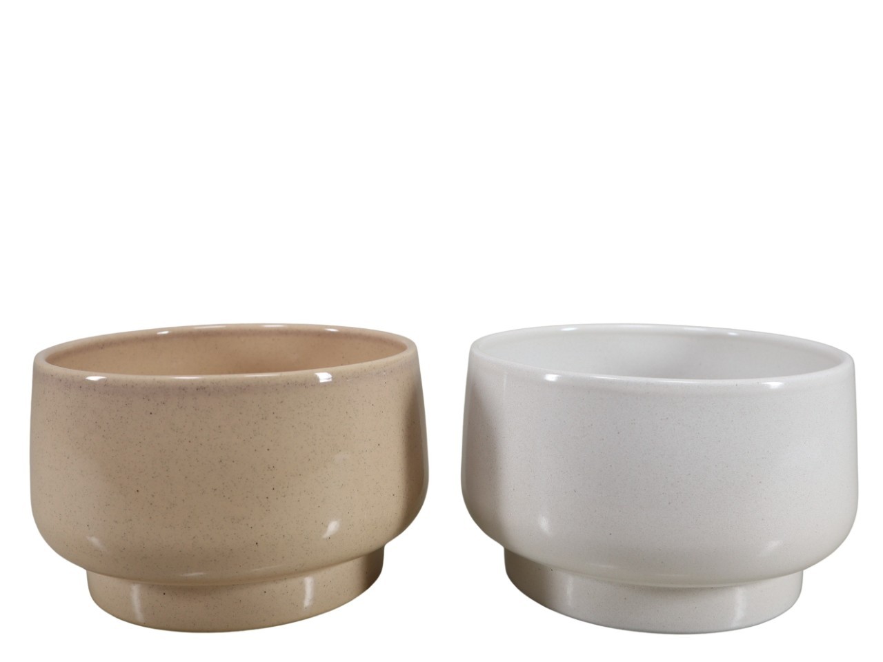 Keramikschale rund auf Fuß creme-beige lasur D18cm