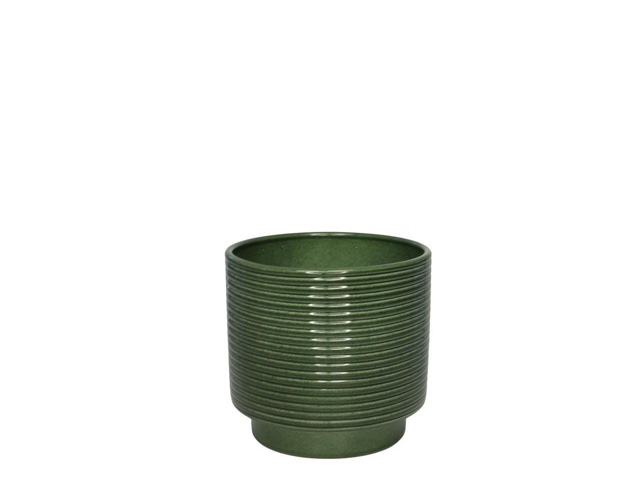 Cylindroübertopf m. Fuß Rings Keramik laubgrün lasur 10,5cm