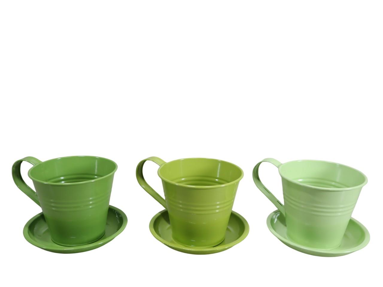 Pflanztasse m. Untersetzer Zink grünmix D10,5cm