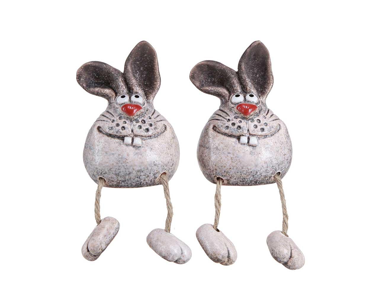 Hase Enno m. Schlenkerbeinchen Keramik weiß/grau H10cm+Beine