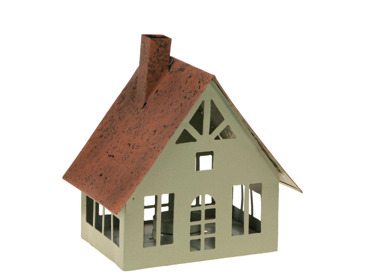 Haus Windlicht Metall grün/rost D14x11xH16cm