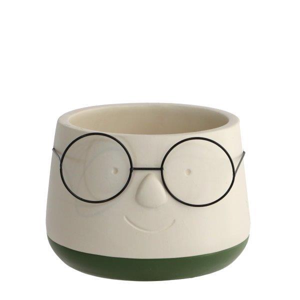 Übertopf Fritzi m. Brille Beton natur-grün Ø16 H11,5cm Übertopf Fritzi m. Brille Beton natur-grün Ø16 H11,5cm