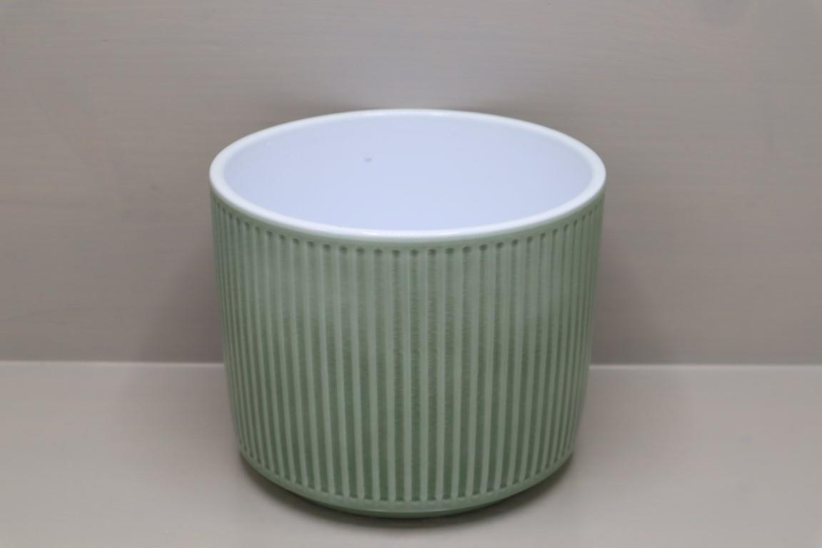 Keramikübertopf Serie 995 "Stripes" 14cm salbeigrün