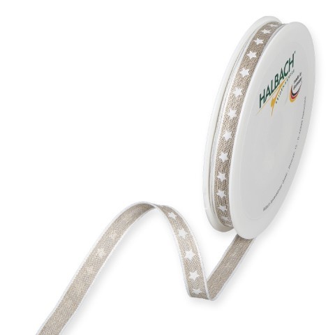 Leinen-Druckband Sterne 10 mm 15 Meter natur/weiss 11