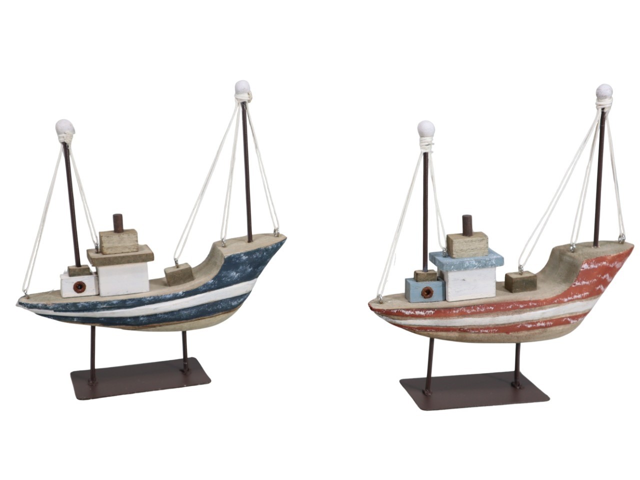 Schiff Fischkutter Holz auf Metallsockel blau/rot H20cm