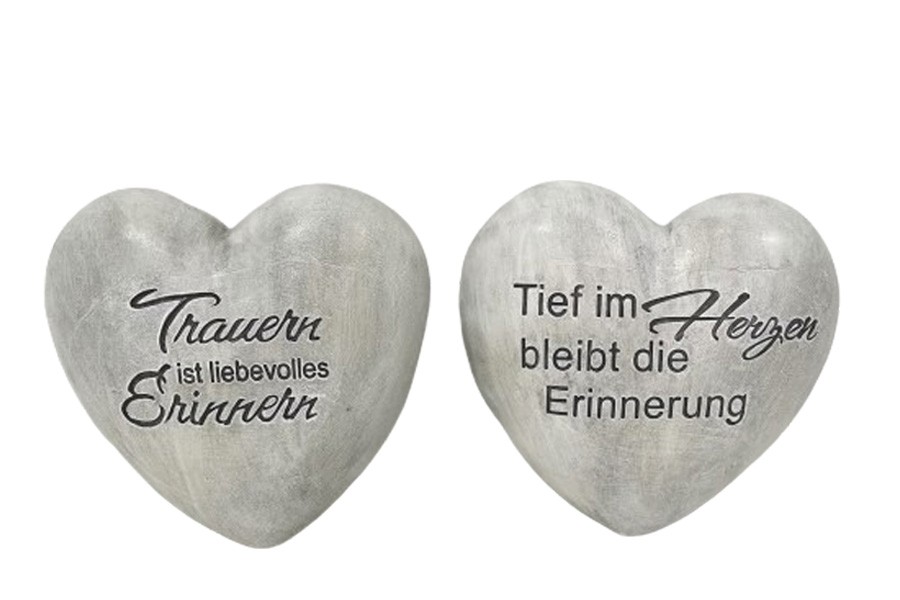 Herz m. Schrift Polyresin grau D15cm Stärke 5,5cm