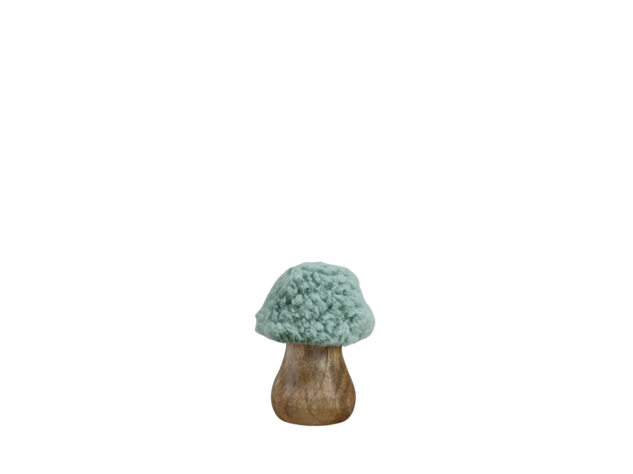 Pilz Holz natur m. Teddyfellhut softgrün H7cm