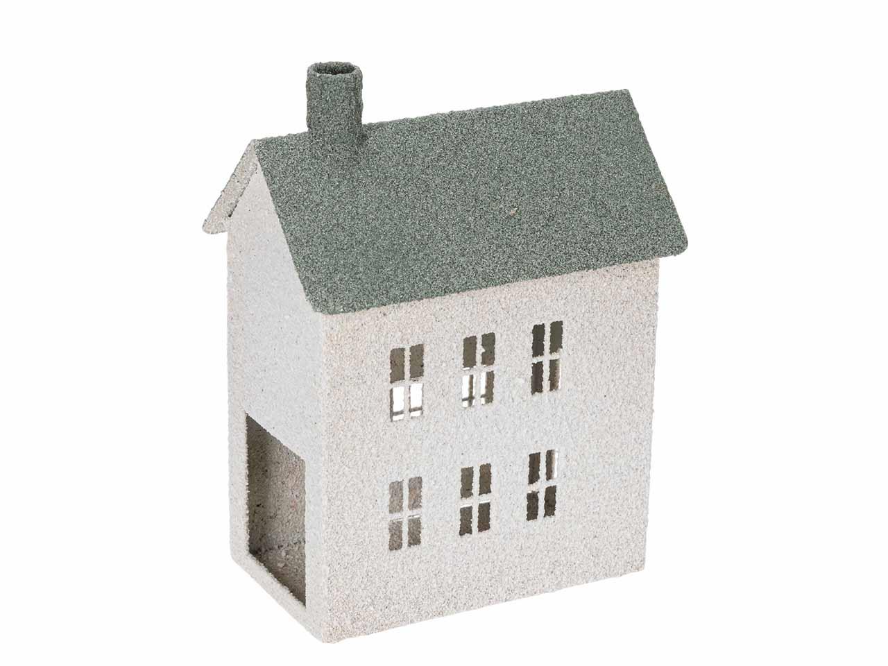 Haus f. Teelicht Metall weiß+salbeigrün-antik D15x9xH22cm