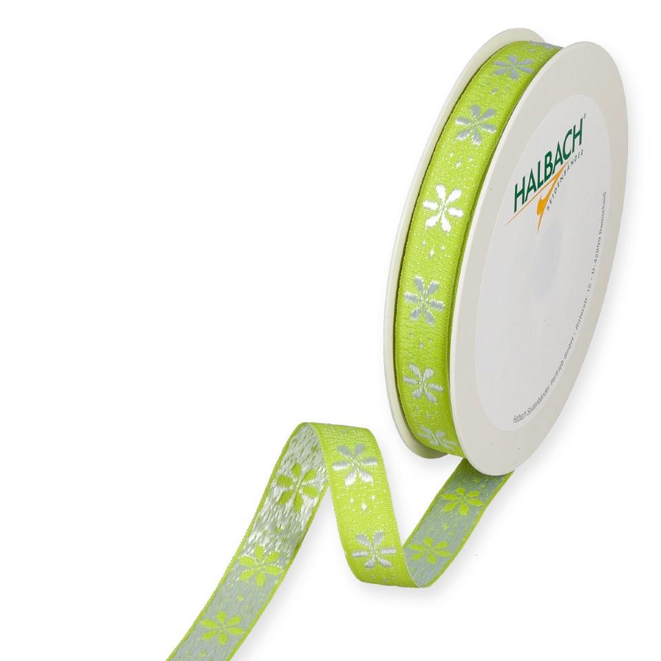 Dekorationsband Blüten 15 mm 15 Meter green/white 563 Dekorationsband Blüten 15 mm 15 Meter green/white 563