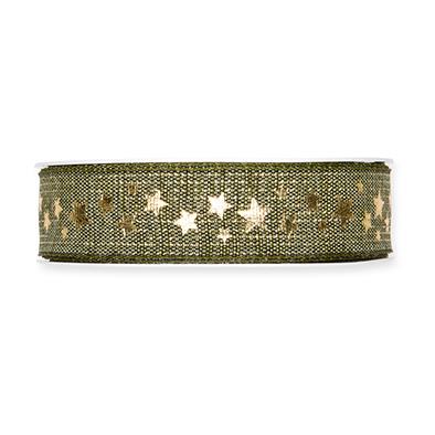 Druckband Sterne 25 mm 18 Meter olive/gold 29