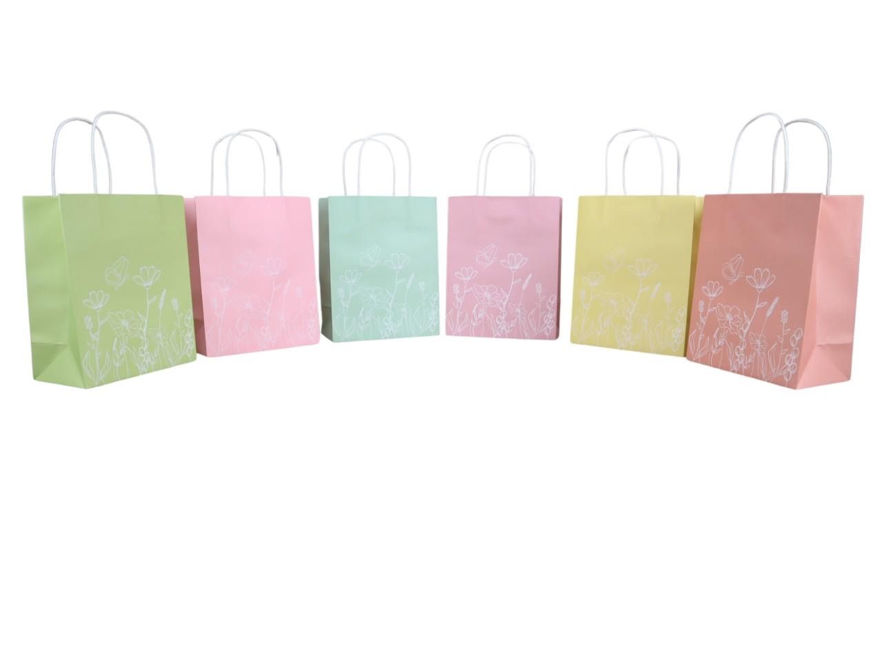 Tasche Blumenmotiv Papier wasserab. pastellmix 20x11x15cm