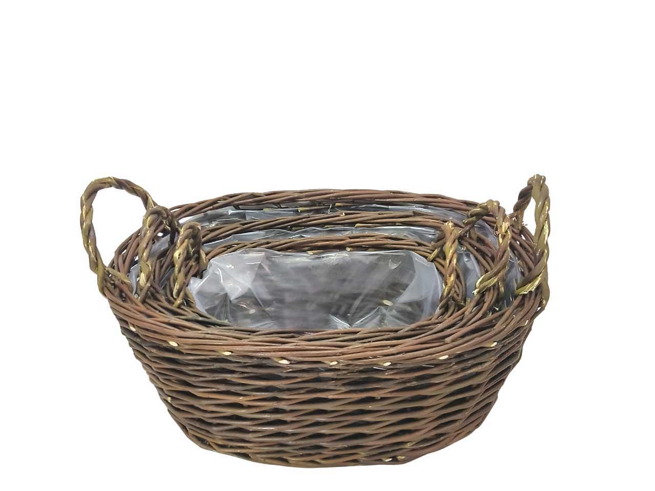 Korbschale oval m. Henkel Weide Set/3 natur L40/34/28cm