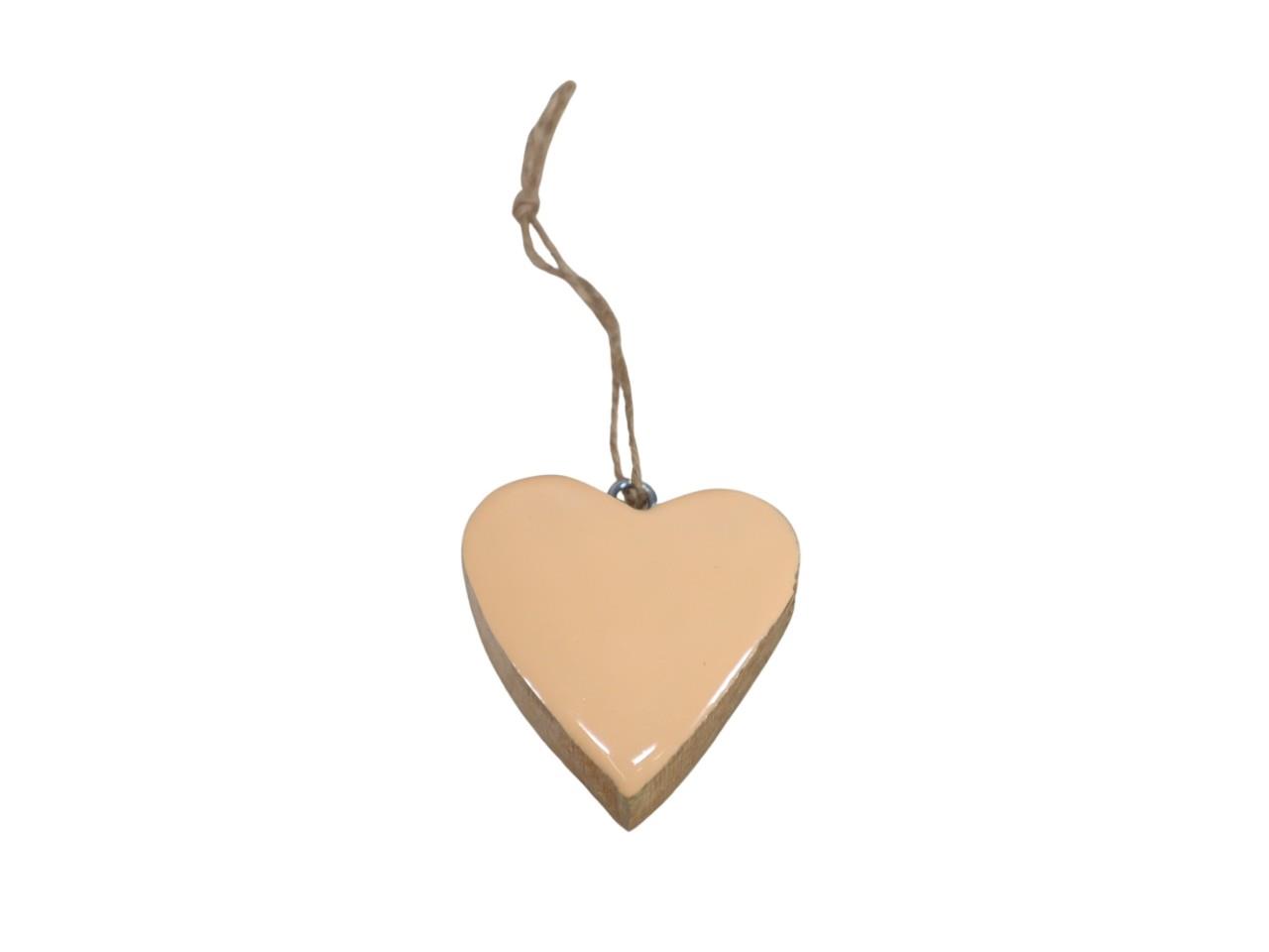 Herz hängend an Juteschnur Holz apricot D5cm