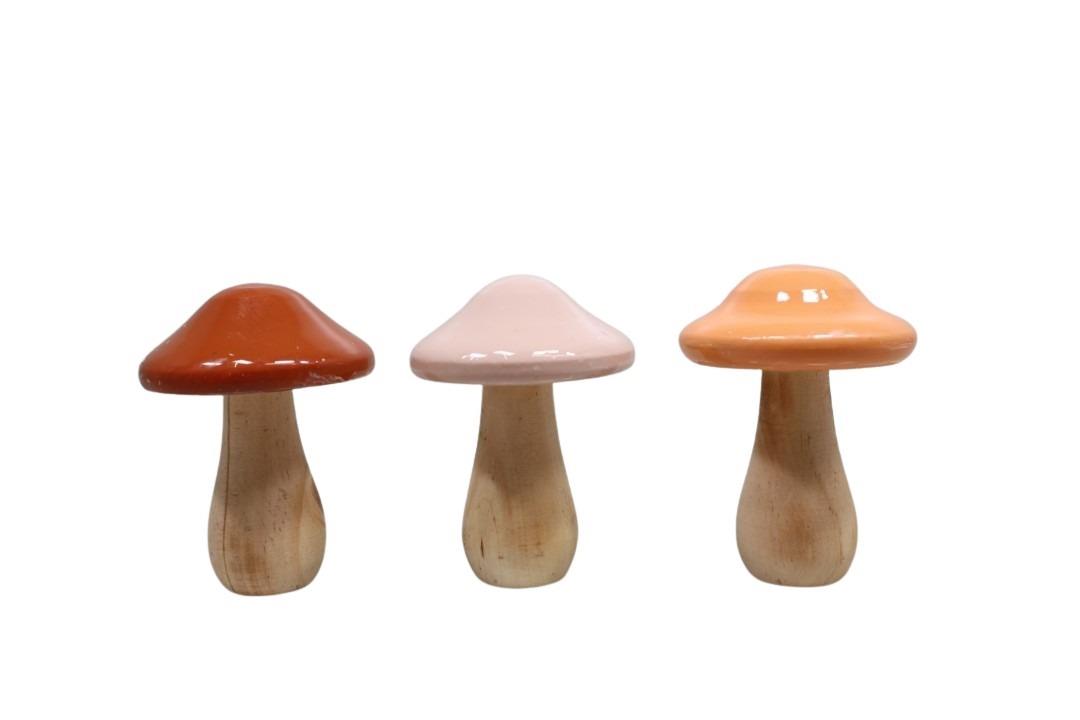 Pilz Lack rose/orange/braun Mix Holz D7xH10cm