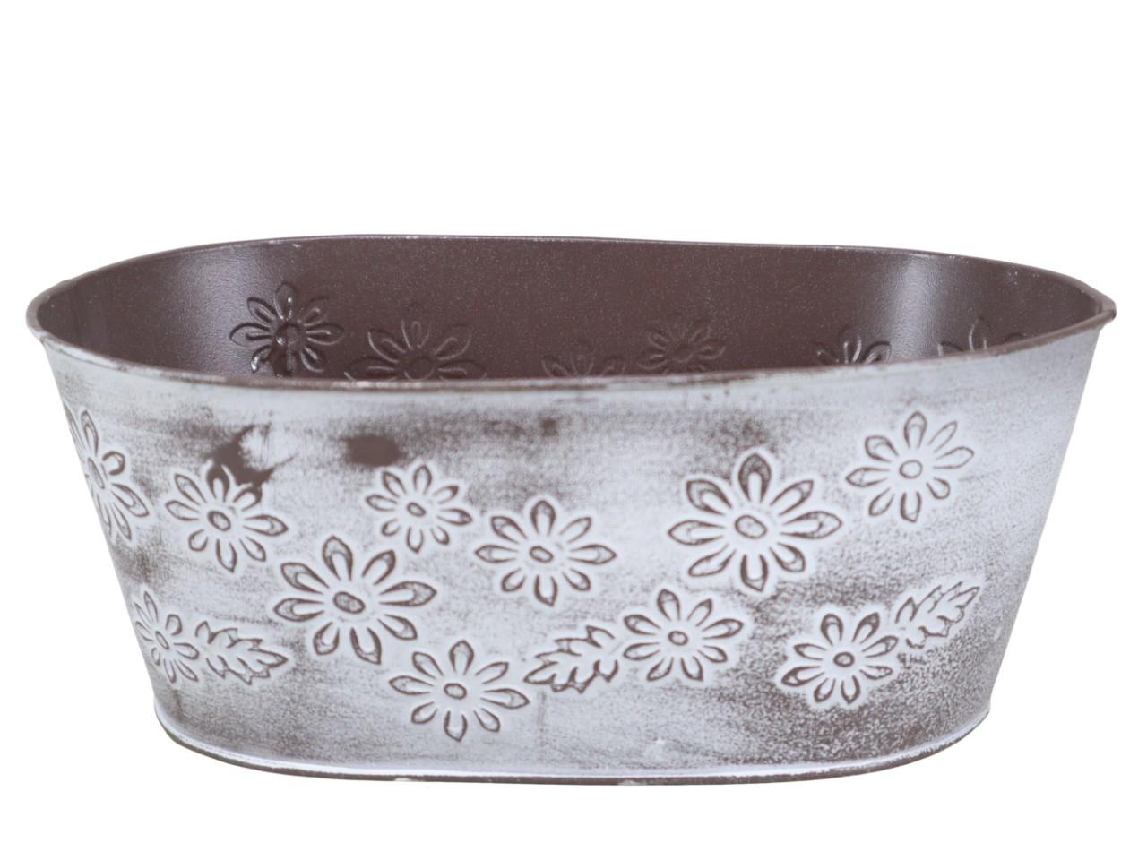 Schale oval Flower Metall 26x15 cm naturwashed