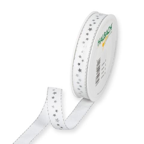 Druckband Sternchen 15 mm 18 Meter weiss/silber 11