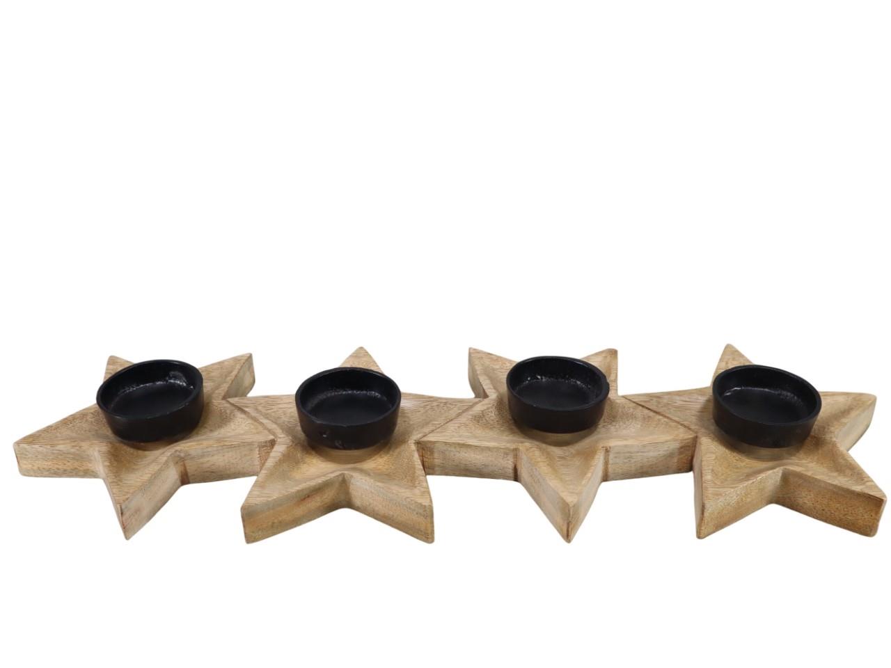 Kerzenhalter Sterne Mangoholz natur/Metall L50xH4cm