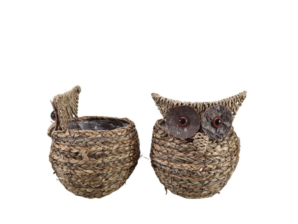 Pflanztopf Eule Strohseil natur D11xH14cm