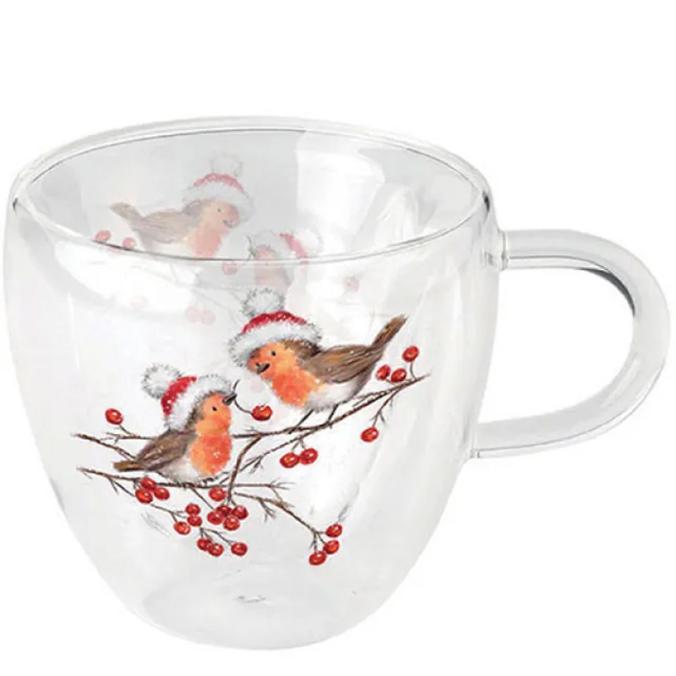 Glas doppelwandig 0,2 l Chirstmas Robins White