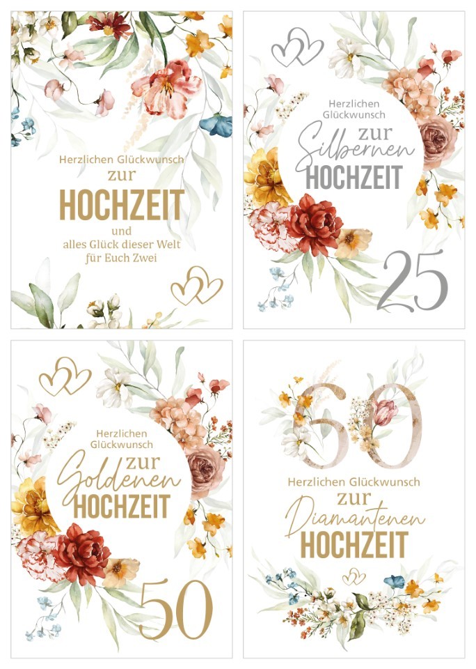 Umschlagkarten 11,5x17 cm Hochzeit Combi 4x10 Stück
