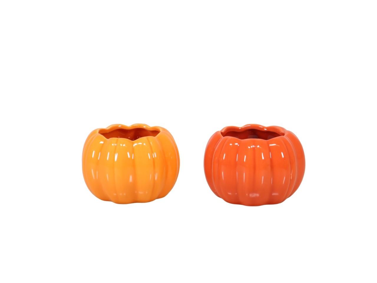 Übertopf Kürbis gelb-orange D9,5cm (Öffnung innen D6cm)
