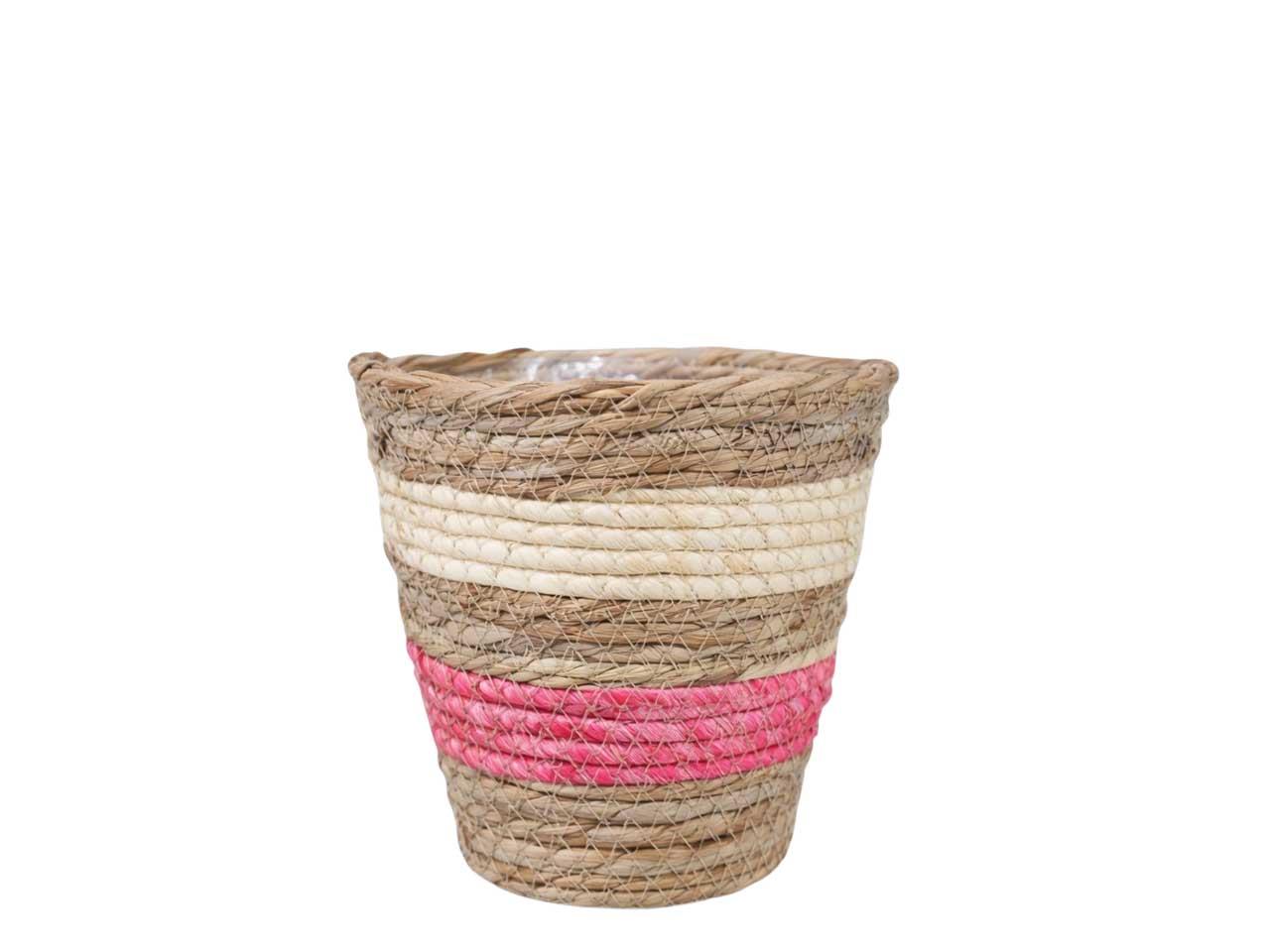Pflanzkorb Gras geflochten D15xH14cm natur-weiß-rosa