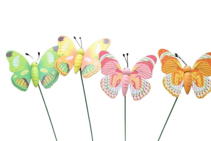 Stecker Schmetterlinge Holz farb. sort. 7cm H25cm