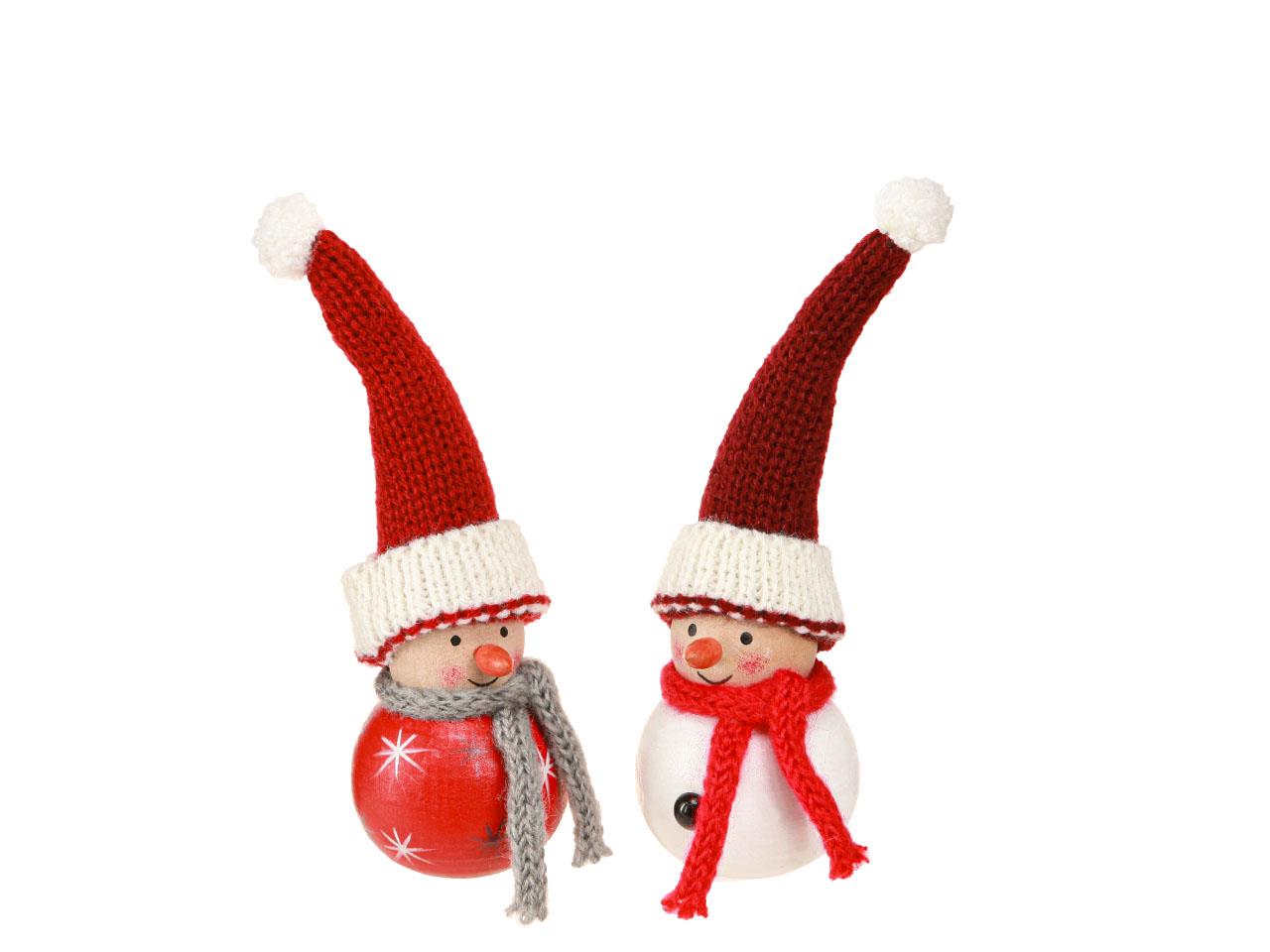 Schneemann mit Schal und Mütze Holz rot-weiß H14cm