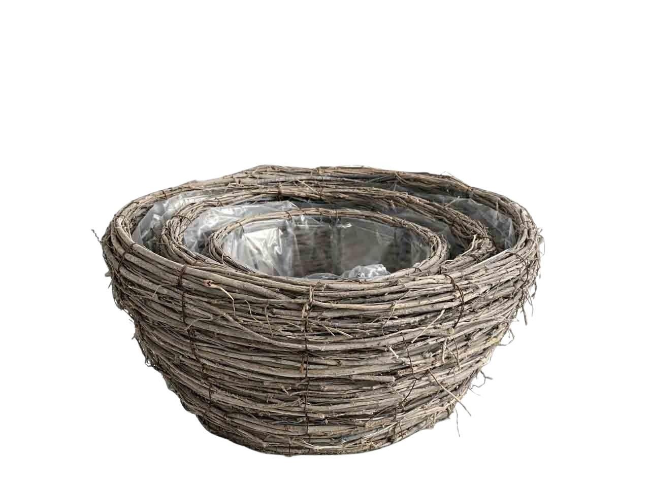 Pflanzkorb rund Ulmenzweig Set/3 gekalkt D34cm
