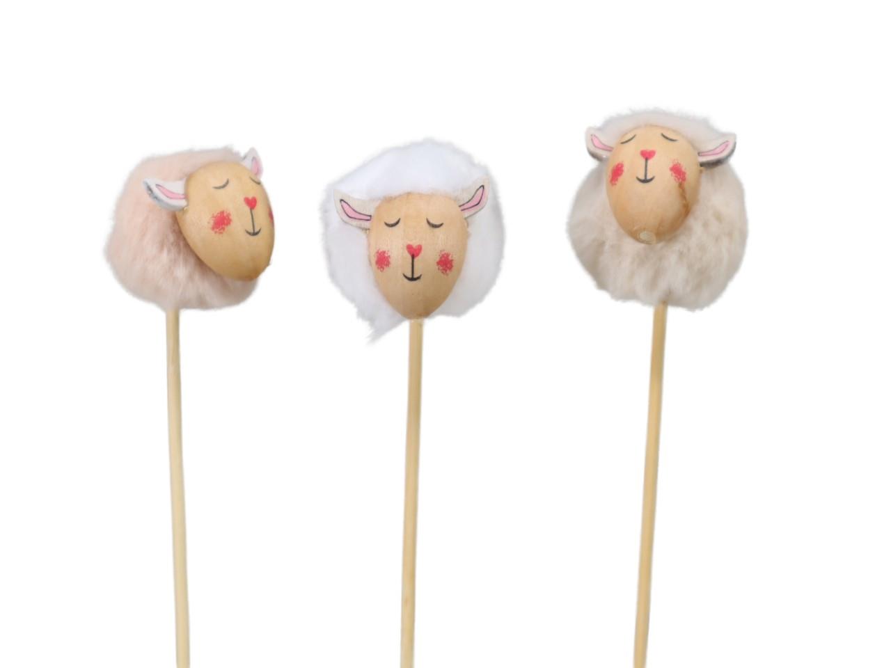 Stecker Schaf Holz-Plüsch naturmix D4cm + Pin