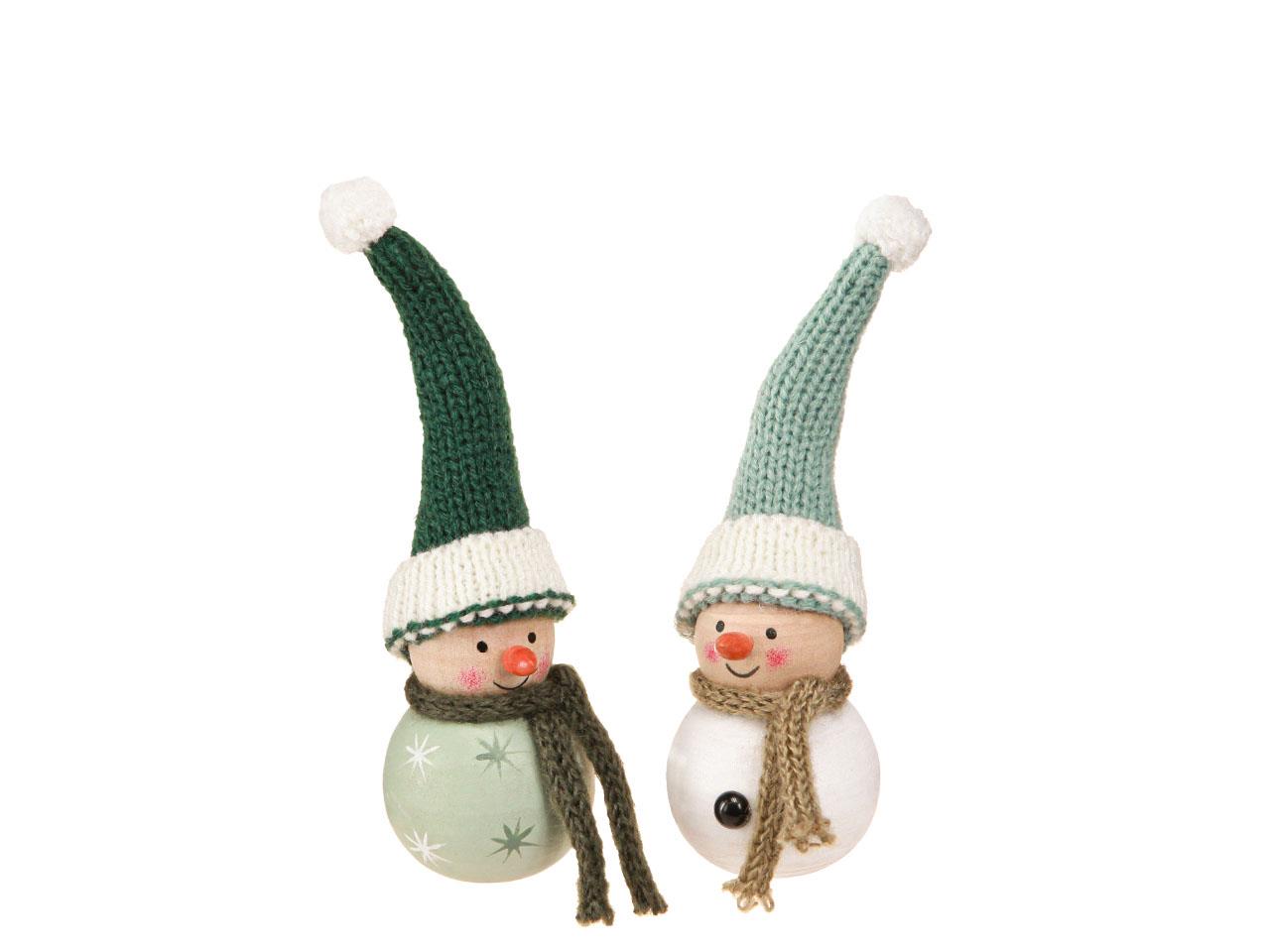 Schneemann mit Schal und Mütze Holz grün-weiß H14cm