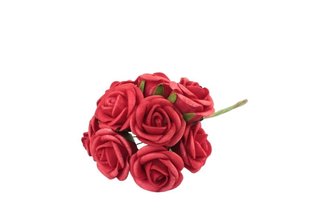 Foam Rose mit 9Blüten gebündelt rot 2cm Foam Rose mit 9Blüten gebündelt rot 2cm