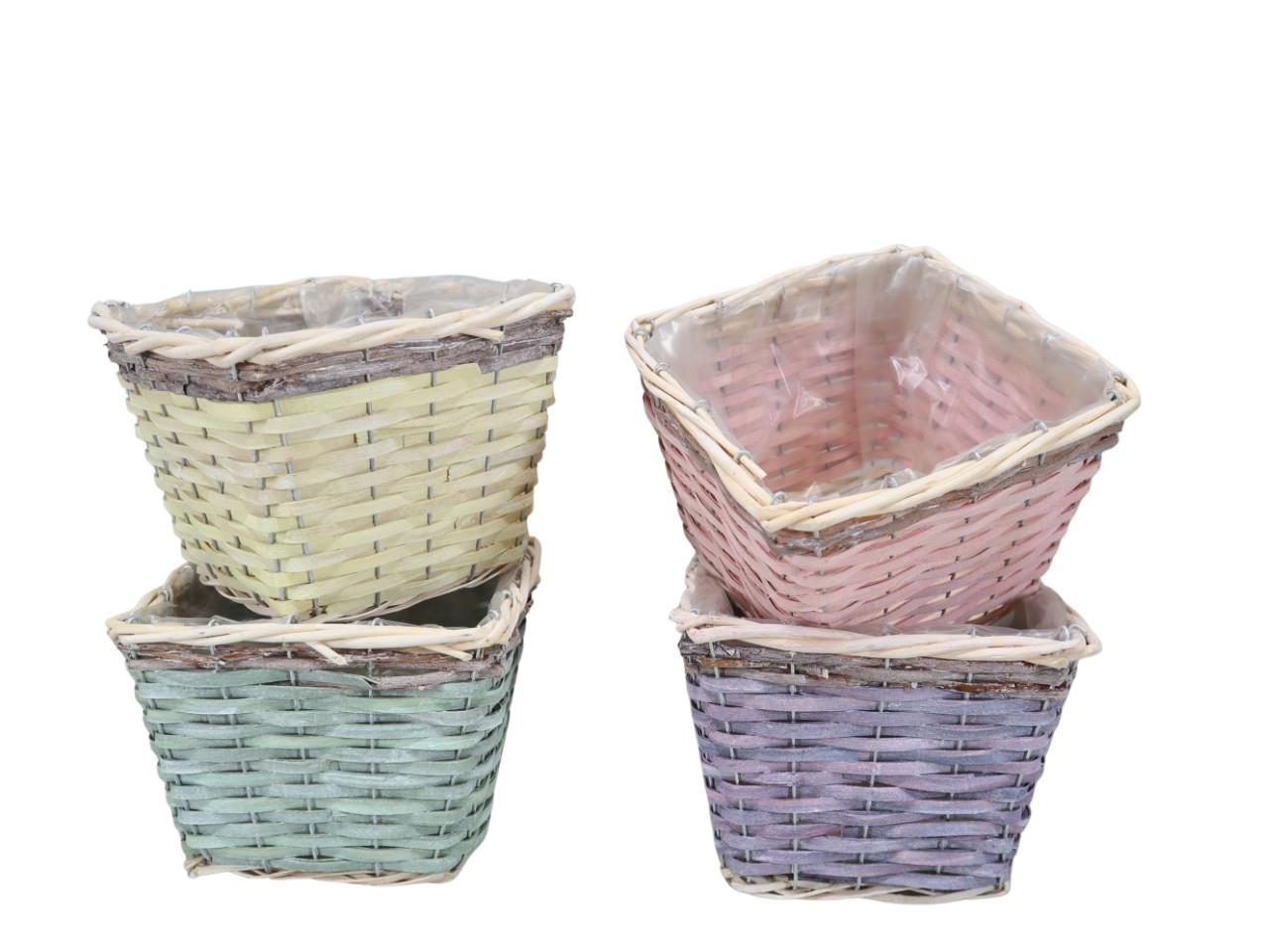 Pflanzkorb quadratisch farbmix Weide/Bambussplitt D19cm