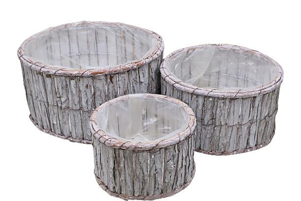 Pflanztopf Rinde grey-washed Set/3 D26+20+15 H13+12+11 cm