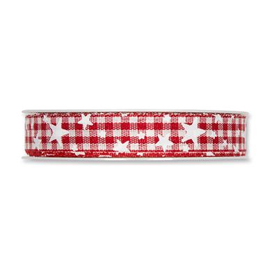 Druckband Karo m. Sternen 15 mm 20 Meter red/white 65