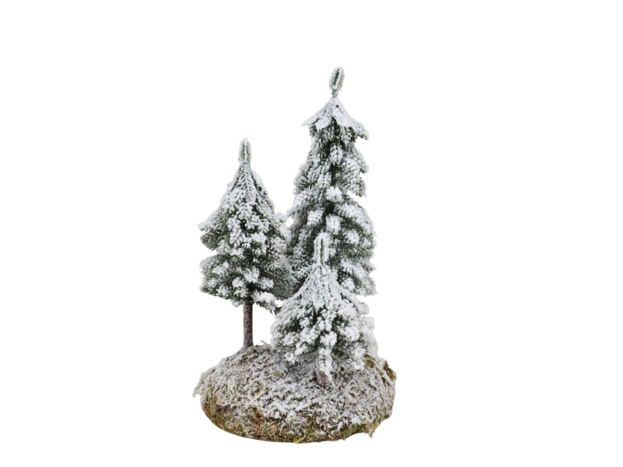 Baumgruppe 3fach auf Sockel beschneit Kunststoff weiß H29cm