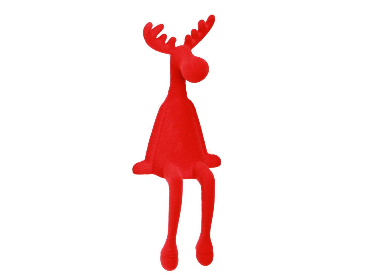 Rentier sitzend beflockt Kunststoff rot 35,6cm