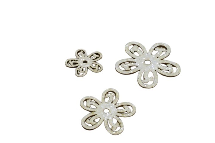 Streuer Blumen Holz  creme-glitzer D5,4,3cm